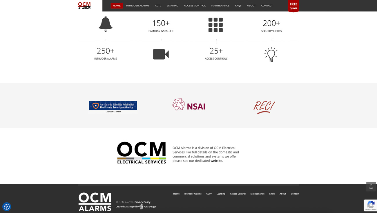 Screenshot of OCM Alarms website