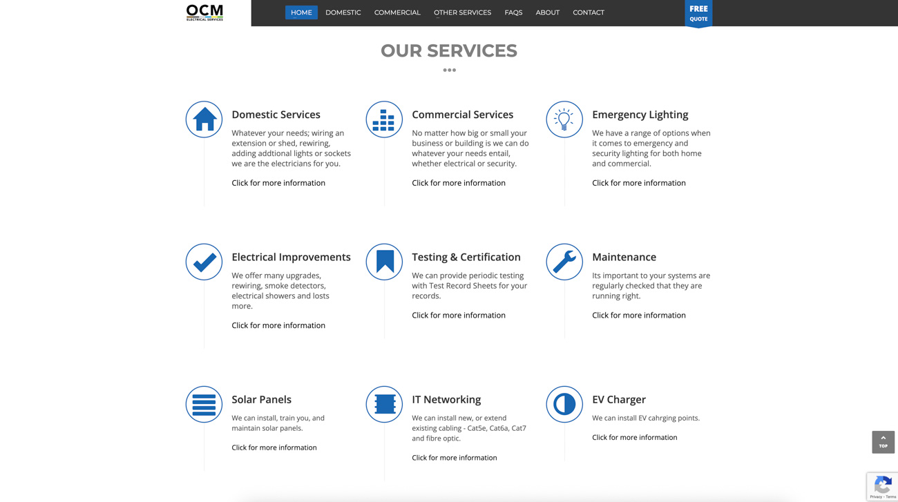 Screenshot of OCM Electrical website