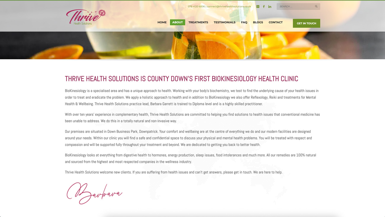 Screenshot of Thrive Health Solutions website