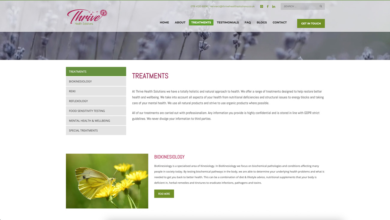 Screenshot of Thrive Health Solutions website