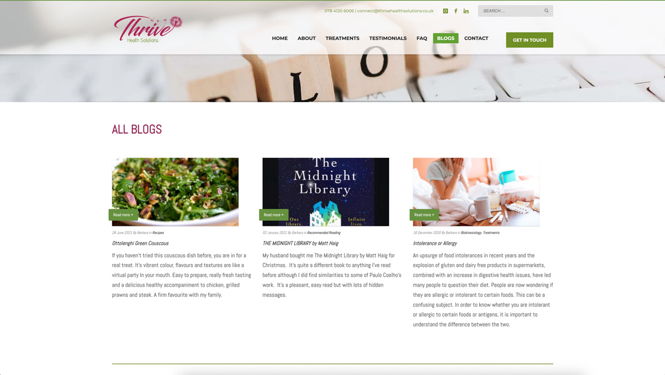 Screenshot of Thrive Health Solutions website