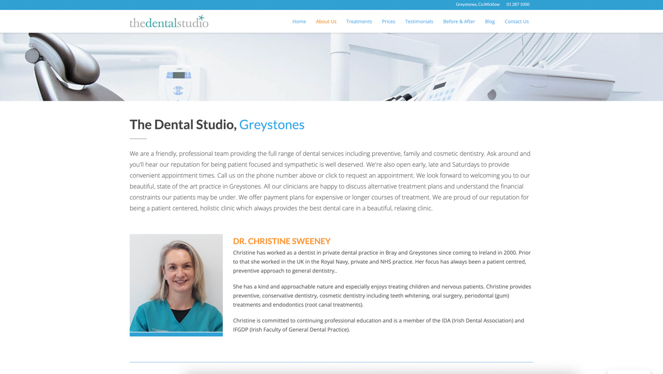 Screenshot of The Dental Studio website