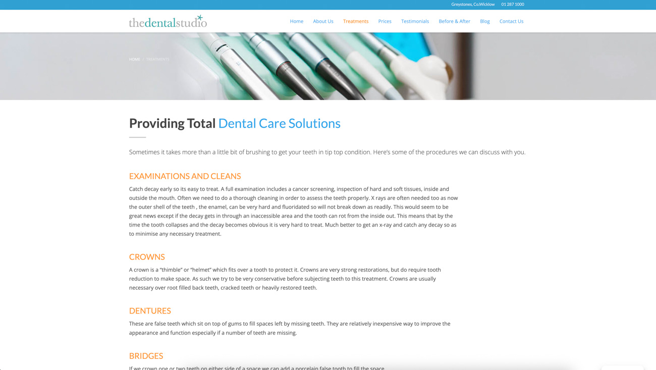 Screenshot of The Dental Studio website