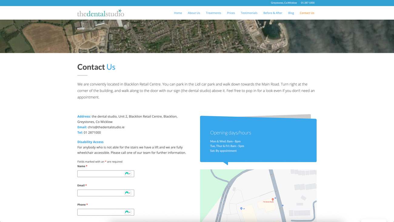 Screenshot of The Dental Studio website