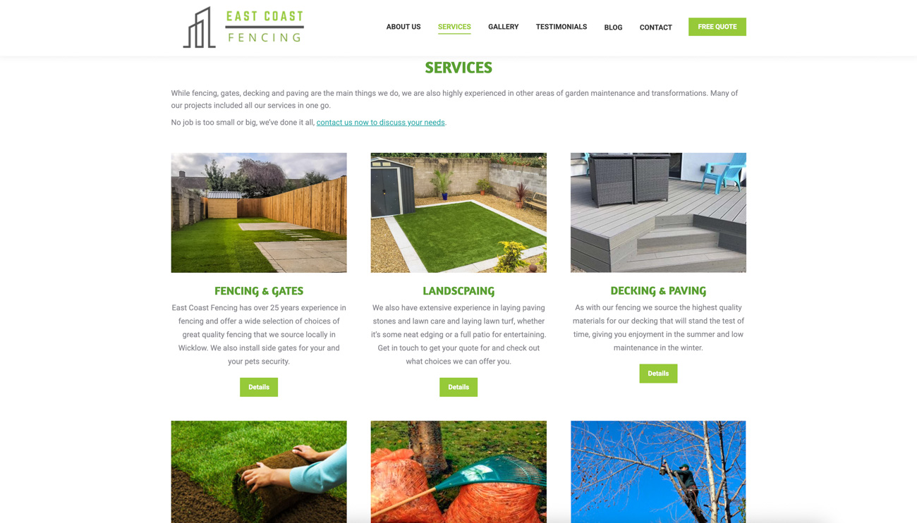 Screenshot of East Coast Fencing website