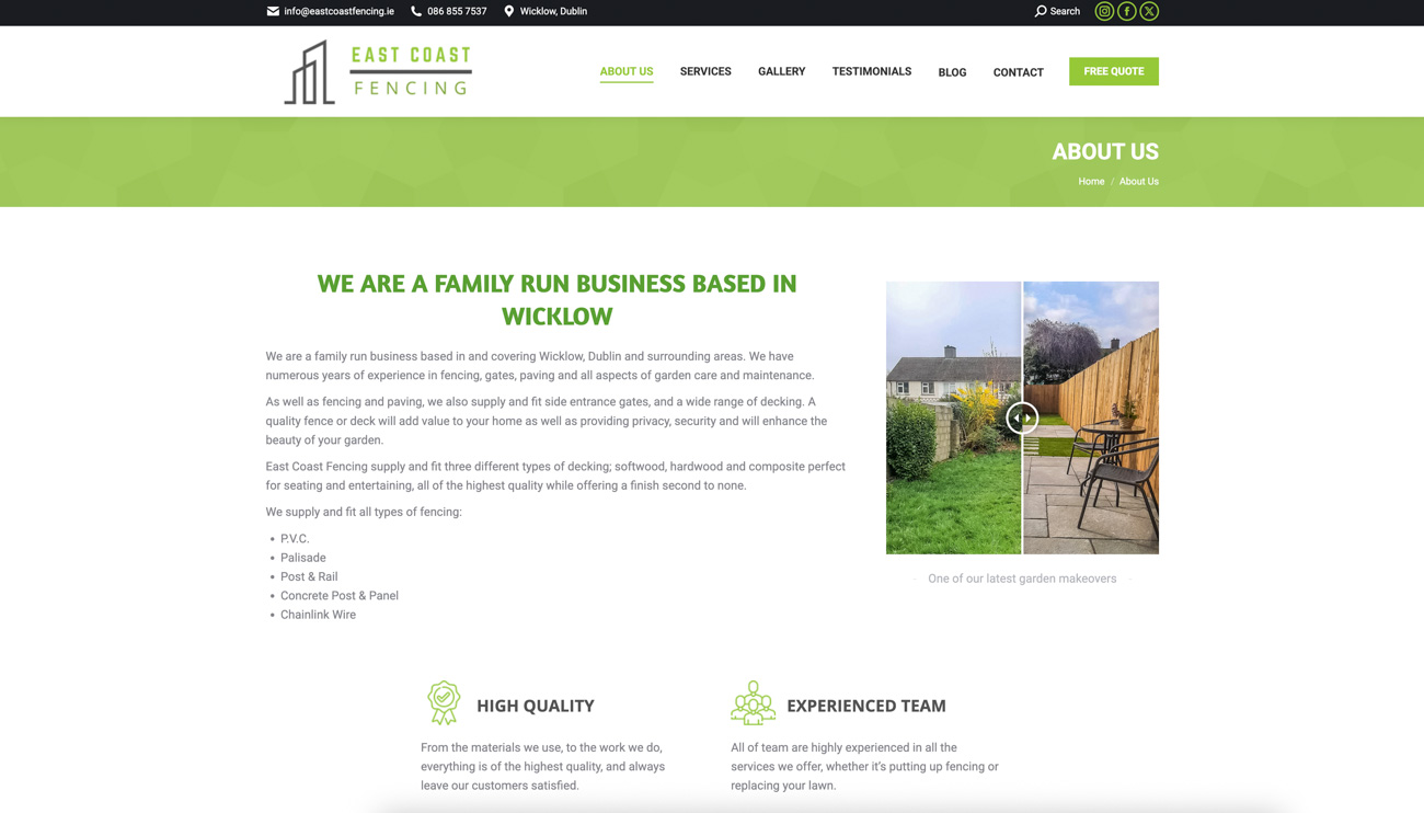 Screenshot of East Coast Fencing website