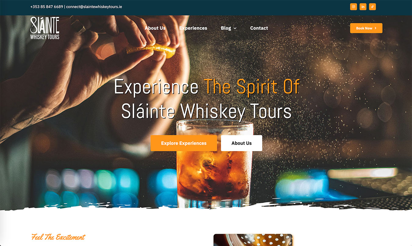 Screenshot of Sláinte Whiskey Tours website