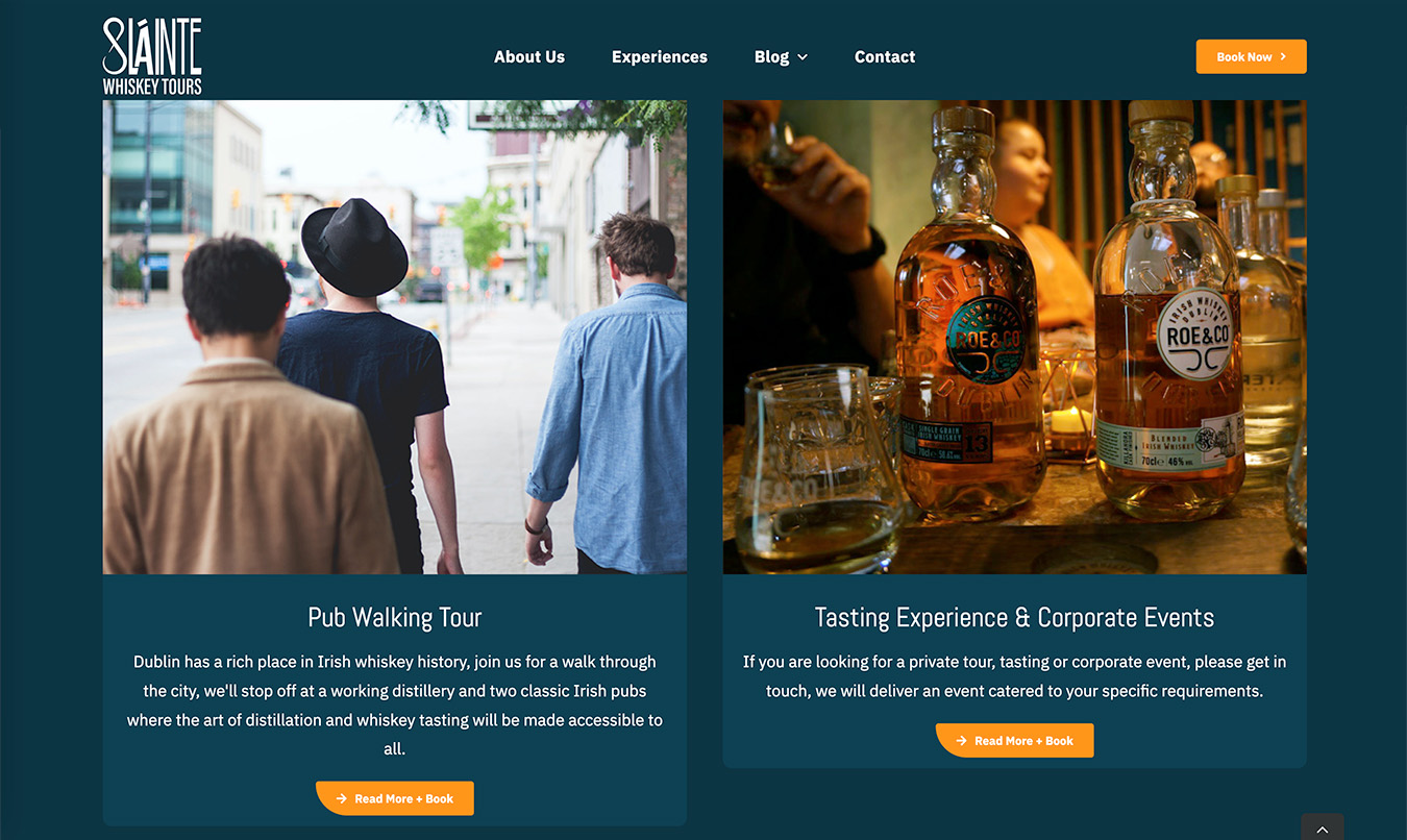 Screenshot of Sláinte Whiskey Tours website