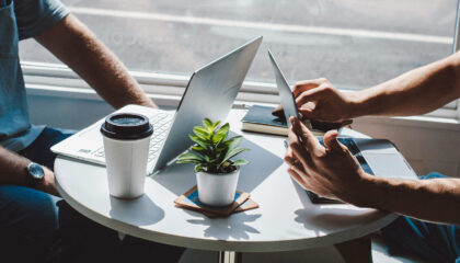 People having meeting with laptops