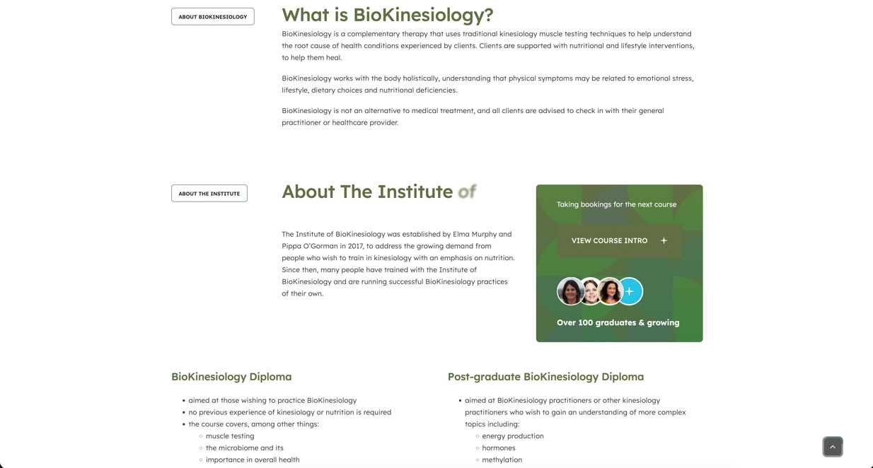 BioKinesiology Website Screenshot
