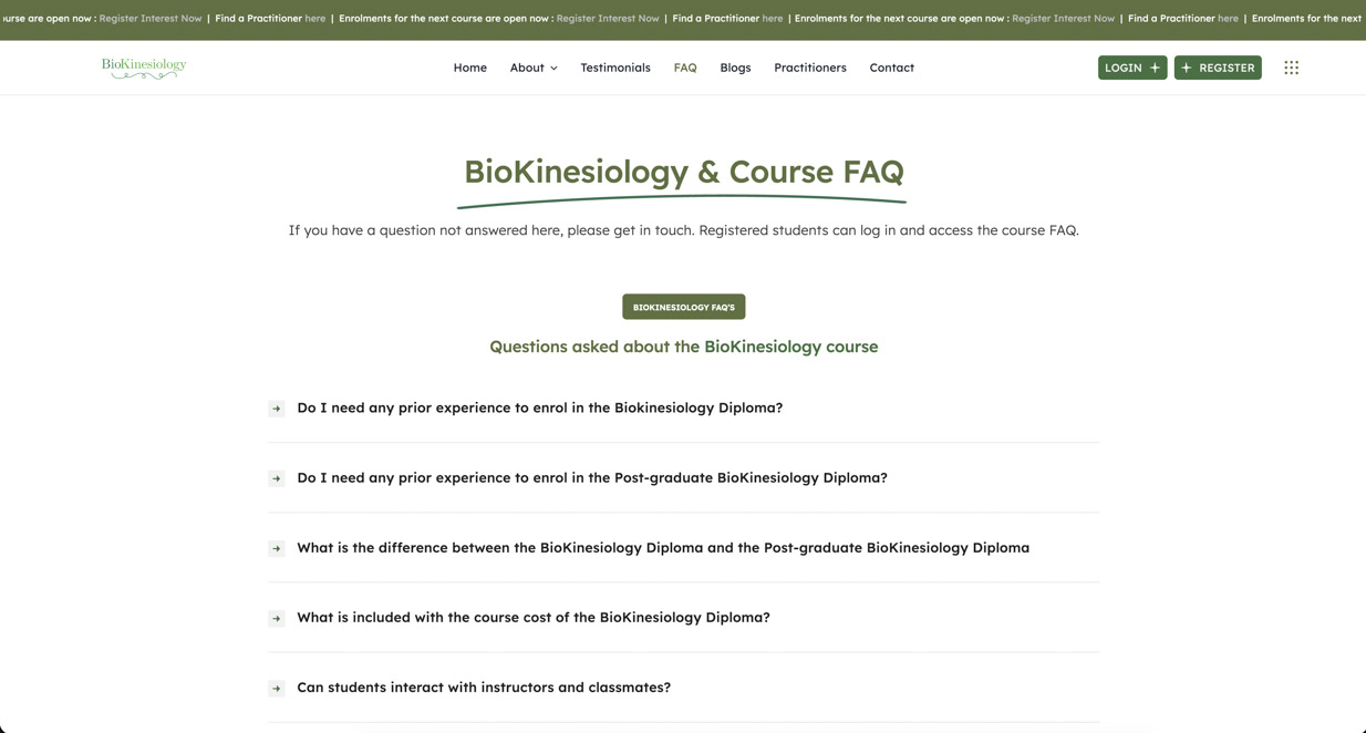 BioKinesiology Website Screenshot