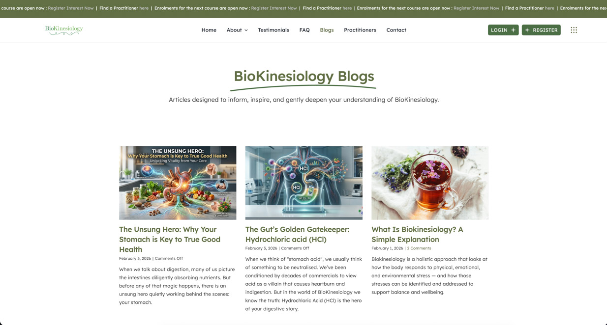 BioKinesiology Website Screenshot